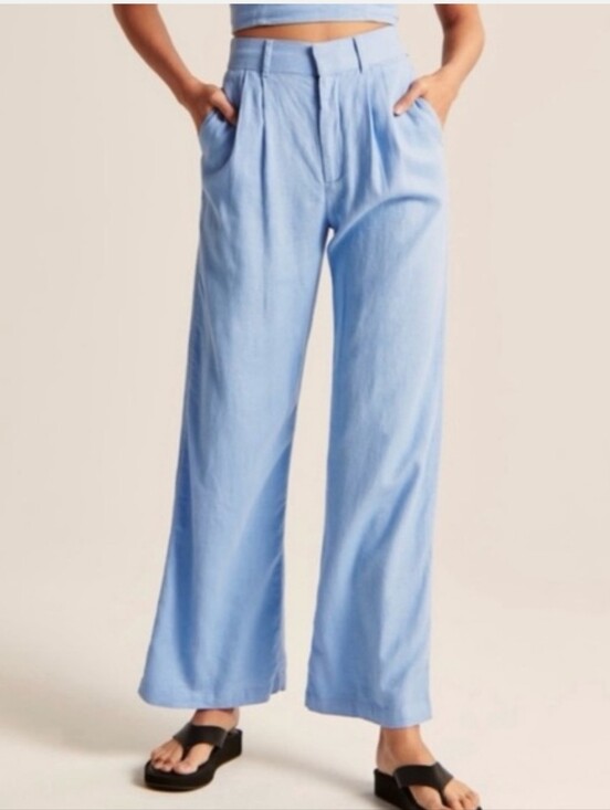 Abercrombie & Fitch Pants - Abercrombie & Fitch Sloane Tailored Wide Leg Linen Blend Blue Pants Size 29